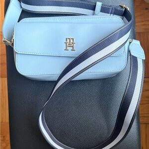 Tommy Hilfiger Sky Blue Crossbody Bag with Striped Strap
